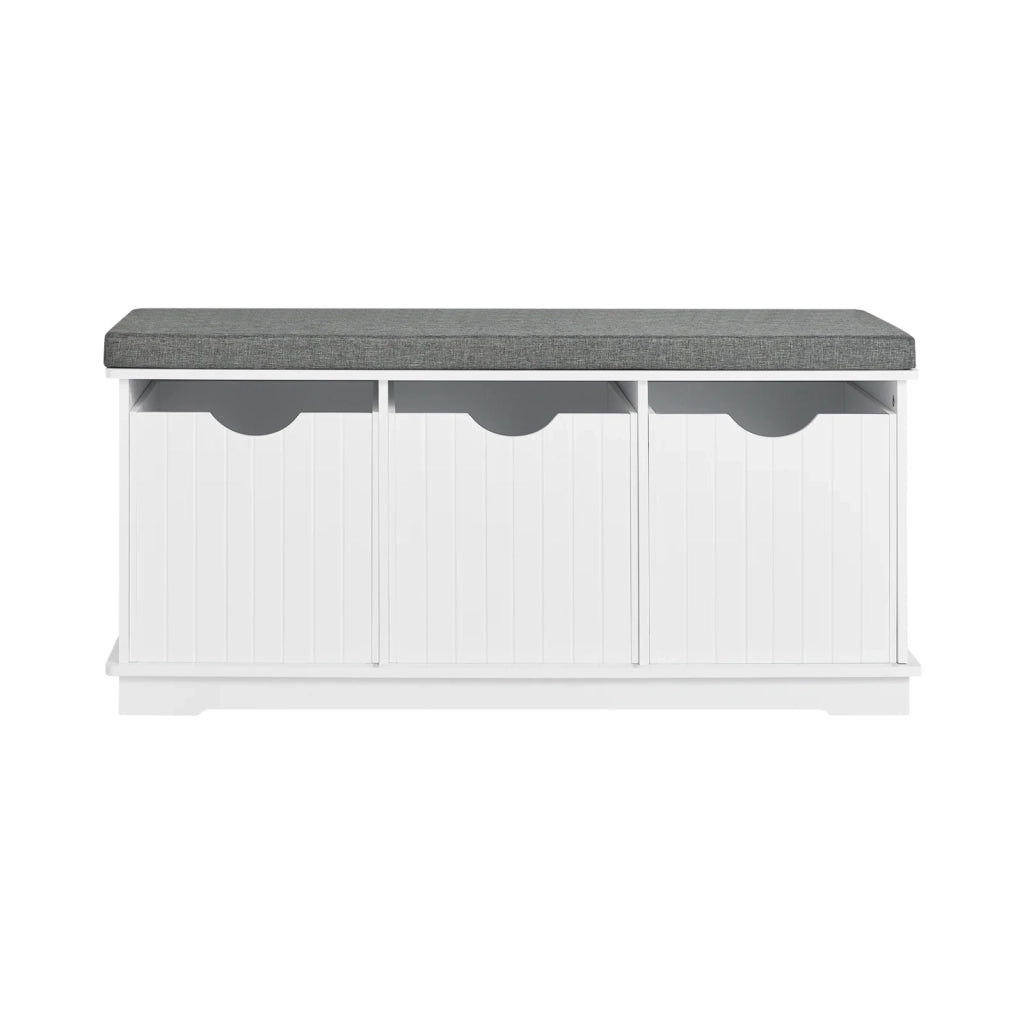 Scarpiera da ingresso, panchina con cuscino e cestini,bianco, FSR30-W,IT
