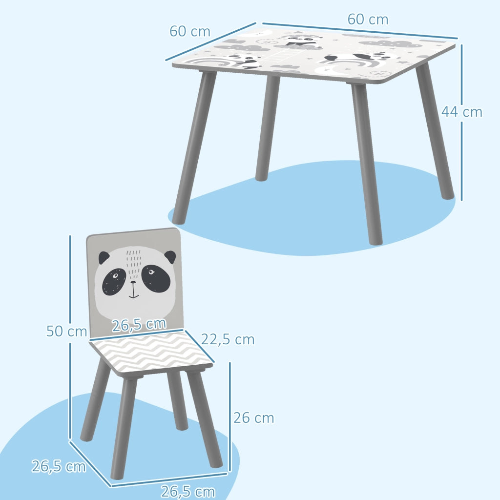 Set Tavolo e 2 Sedie per Bambini ¨C Xylo ¨C Grigio e Bianco con Panda