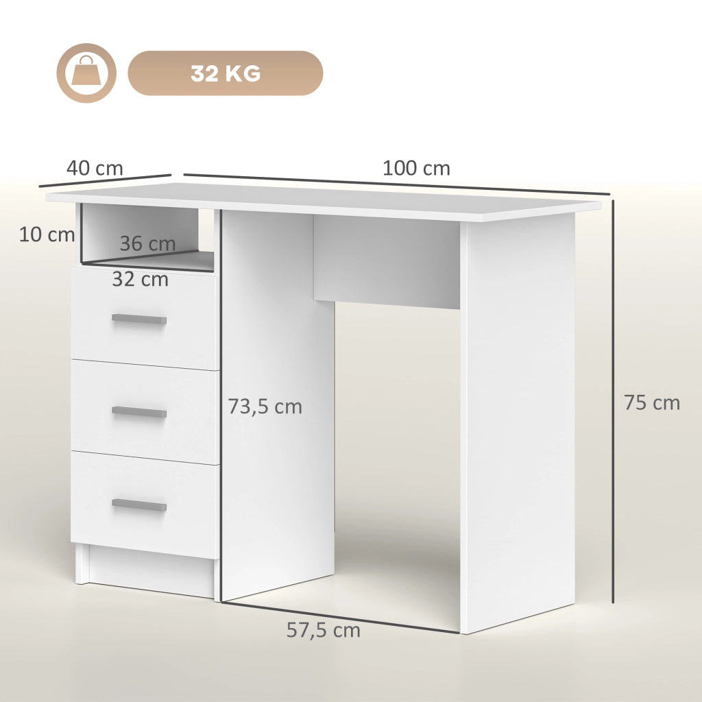 Scrivania computer con 3 cassetti e ripiano ¨C zephmum ¨C bianco legno 100x40x75 cm