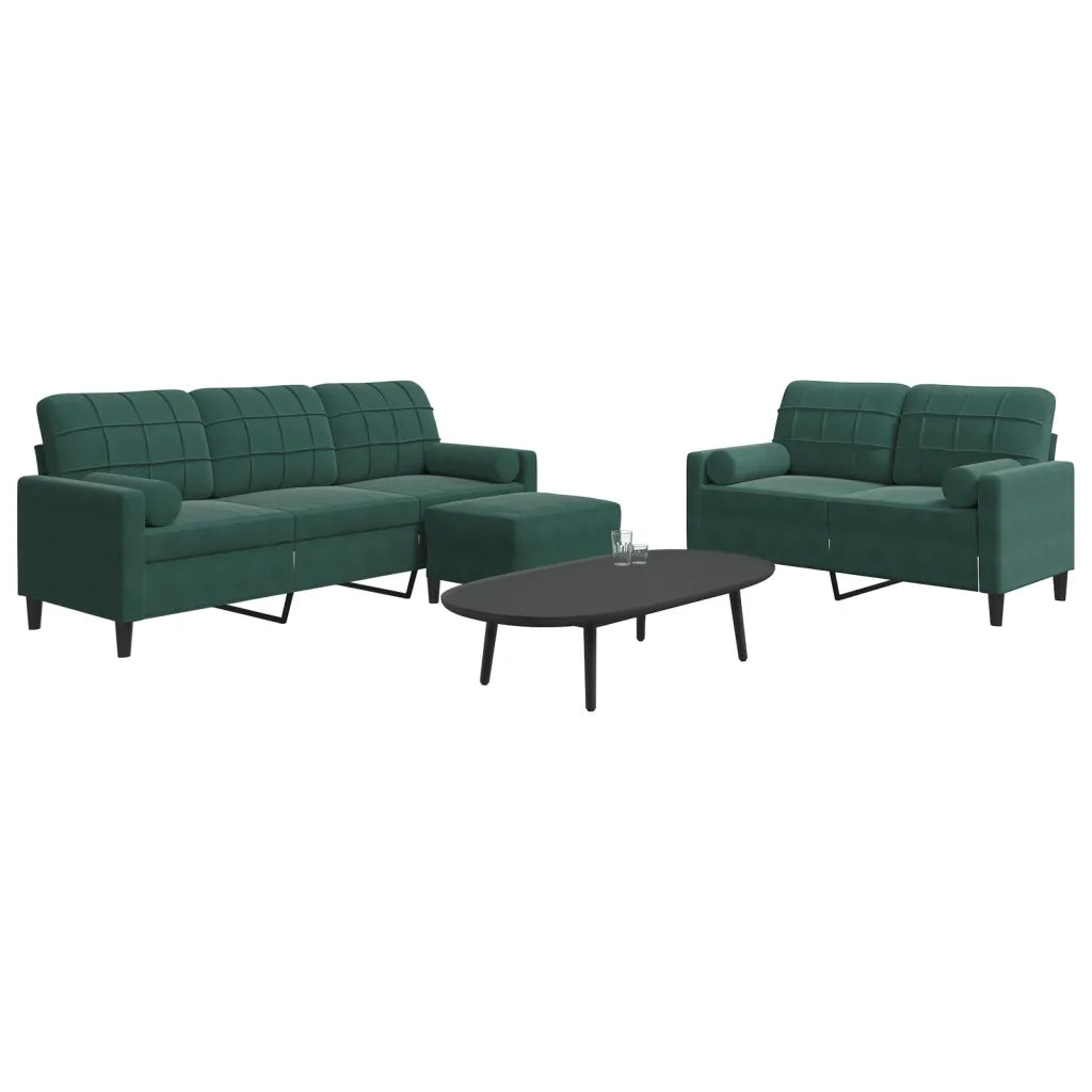 Set di Divani 3 pz con Cuscini e Rinforzi Verde scuro Velluto 3278423
