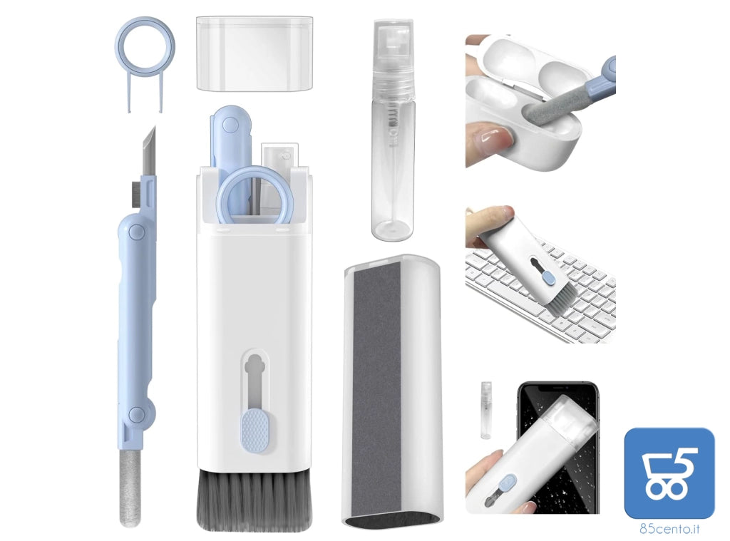 Kit Pulizia Multifunzione per Apparecchi Elettronici 7 in 1 Pennelli Tastiere Airpods Monitor Smartphone