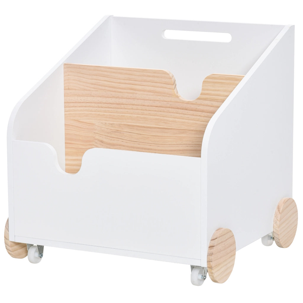 Libreria Bambini per Giocattoli 2 Scomparti con Ruote ¨C Minimal ¨C 40x43x43 cm Bianco e Naturale