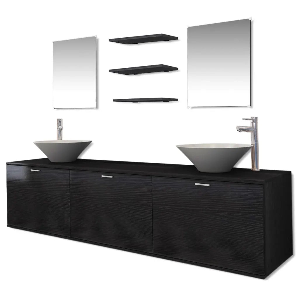 Set Mobili da Bagno 10 pz con Lavabo e Rubinetto Nero 273691