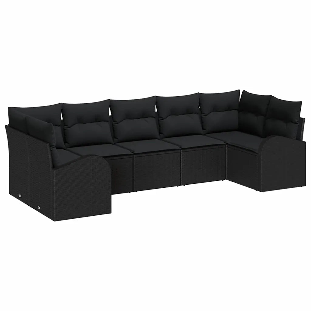 Set Divano da Giardino 7 pcs Nero Rattan in Polipropilene