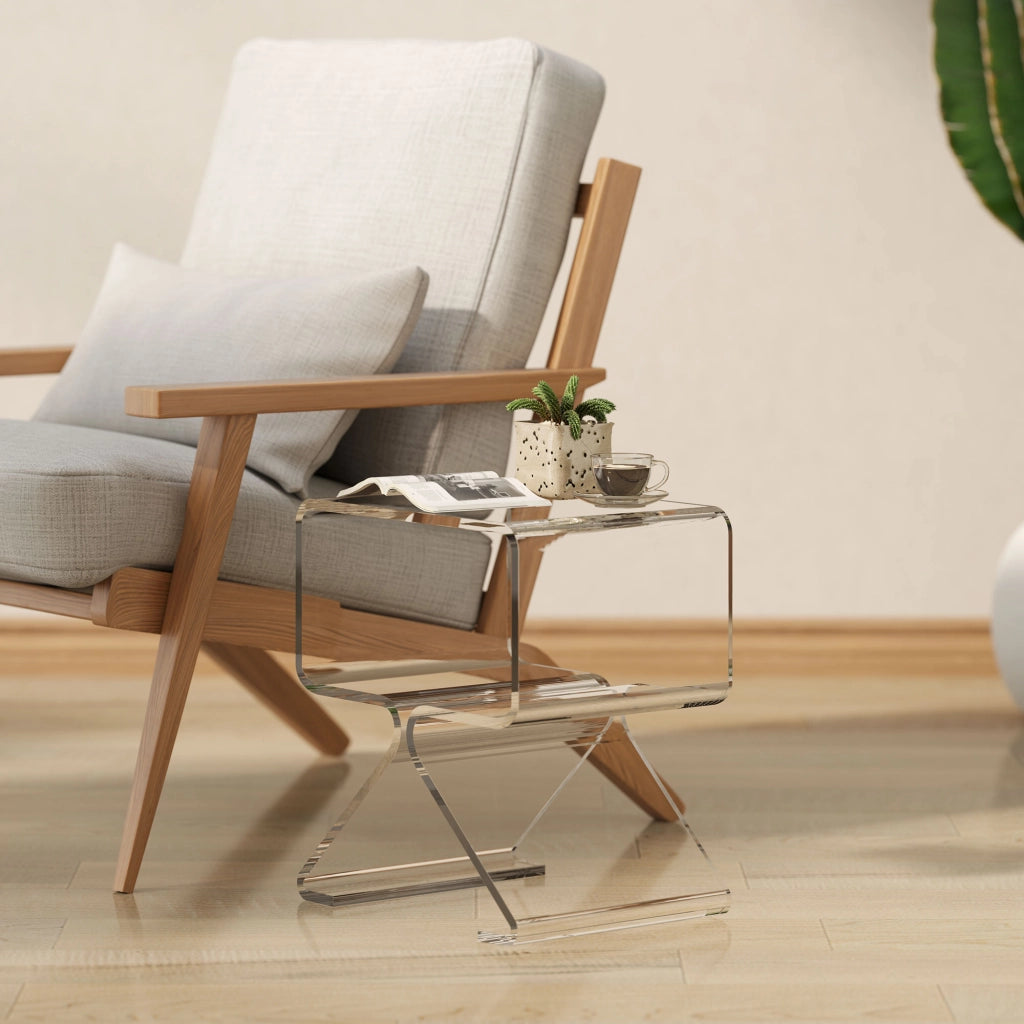 Tavolino da caff¨¨ a 2 livelli geometrico ¨C zephmum ¨C 40x30x45 cm, acrilico, gambe triangolari, trasparente