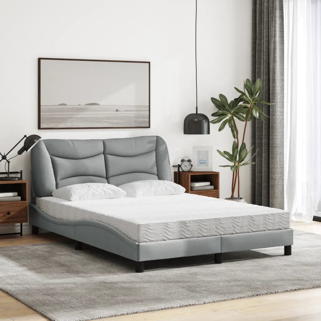 Letto con Materasso Hvar Grigio Chiaro 140x190cm Tessuto
