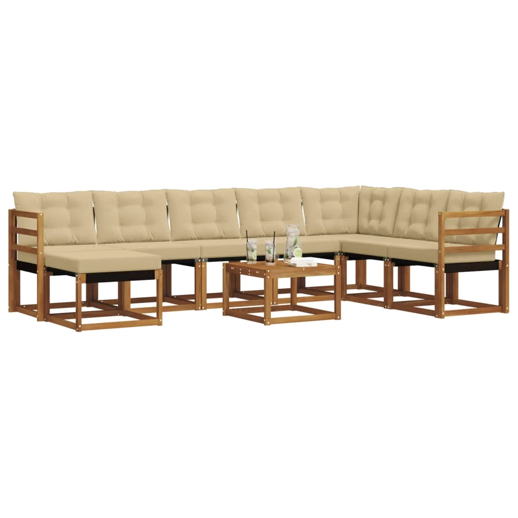 Set di divani da esterno con cuscino 9 pcs Naturale e Beige 3368968