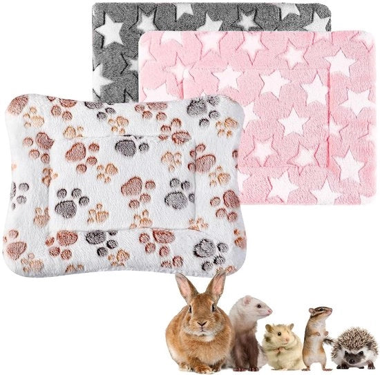 Set di 3 Tappeti per Conigli - Tappeto per Hamster - Fleece Sovraccoperta - Letto Caldo per Animali - 32 x 25 cm