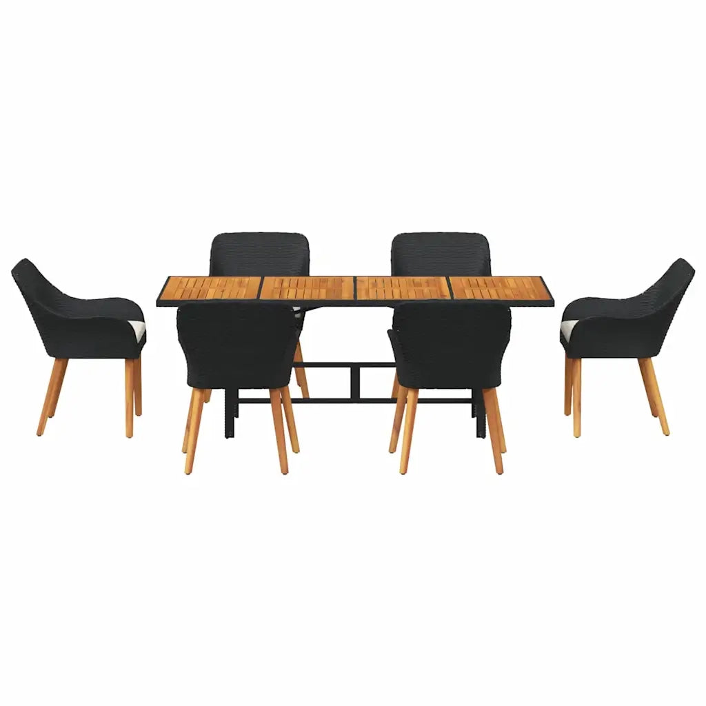 Set da Pranzo per Giardino con cuscino 7 pcs Nero polyrattan 3261623