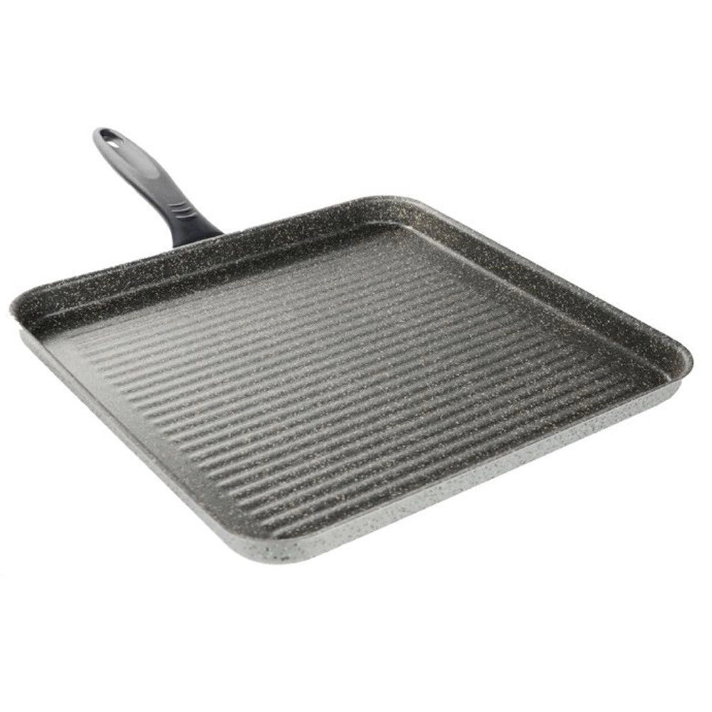 Trade Shop - Bistecchiera Quadrata 31.5 Cm Pietra Antiaderente Antigraffio Con Manico Nero 041064m -