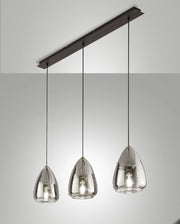 Britton Lampada a Sospensione in Metallo e Vetro Borosilicato Colore Fumé, Attacco E27 3x40W, Design Moderno ed Elegante per Interni IP20