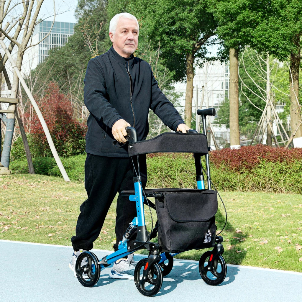 Deambulatore Pieghevole con Sedile e Ruote ¨C Minimal ¨C Altezza Regolabile, Blu e Nero