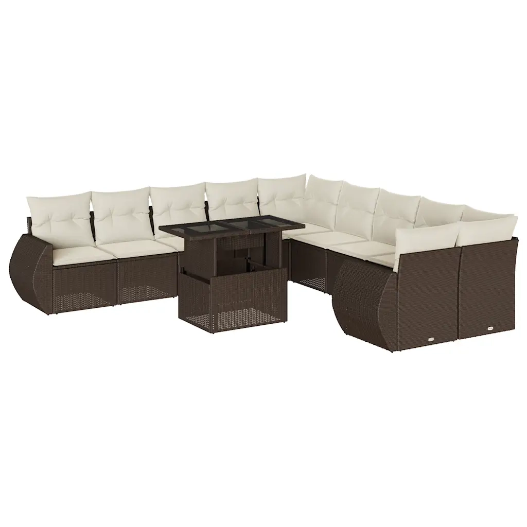 Set Divani da Giardino 11 pz con Cuscini Polyrattan Marrone