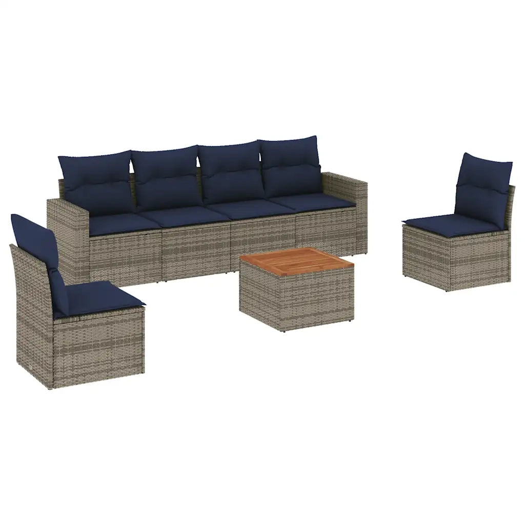 Set Divani da Giardino 7 pz con Cuscini Grigio in Polyrattan 3256404