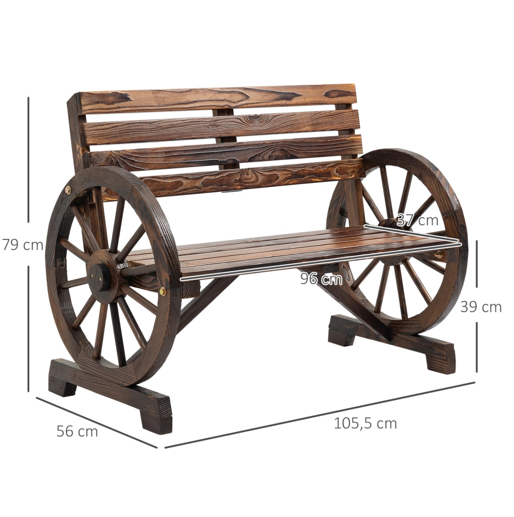 Panca da giardino a 2 posti in legno di abete; stile rustico con braccioli effetto ruota; marrone; 105;5x56x79 cm