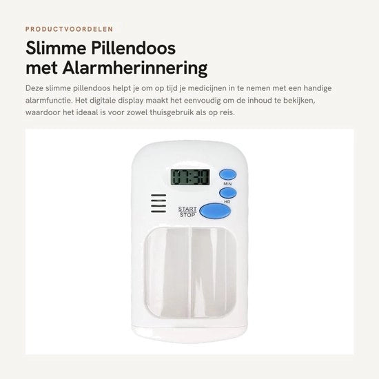 Portatile con contenitore per pillole intelligente con allarme di ricordo