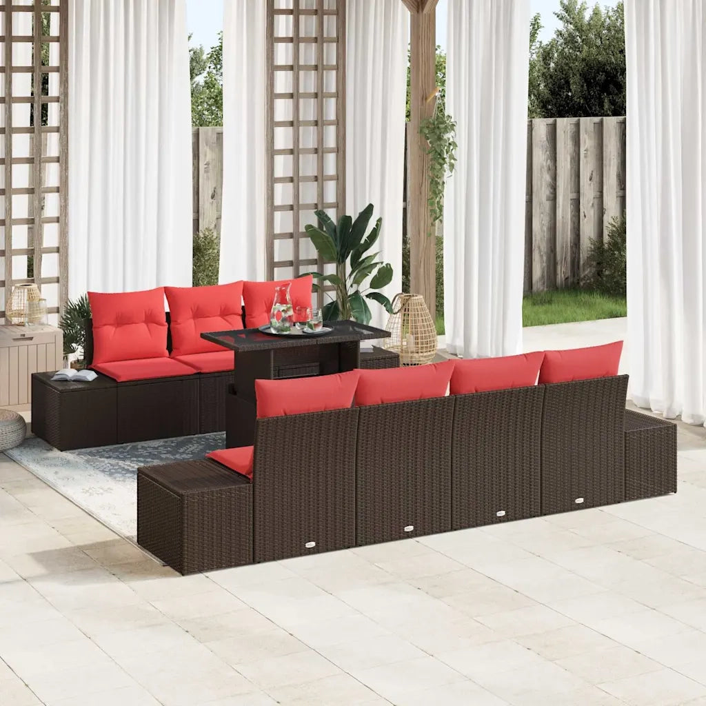 Set di divani con cuscino 8 pcs Marrone e Rosso polyrattan 3349130