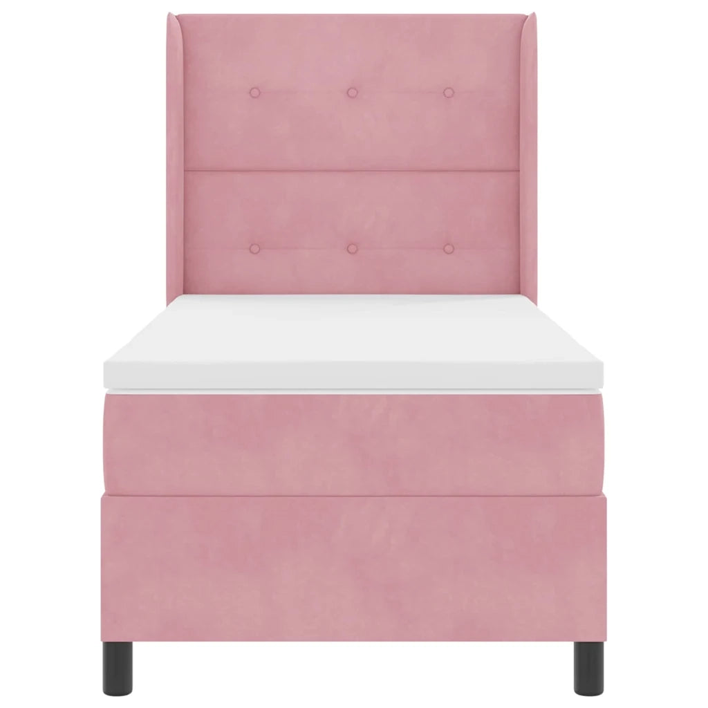Letto a molle con materasso Rosa 100 x 200 cm Velluto