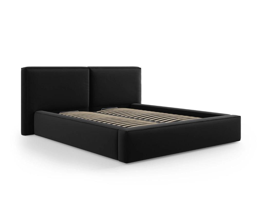 Cosmopolitan Design - Letto a cassettone con testiera doppia "Arendal" 200x200cm in velluto nero 