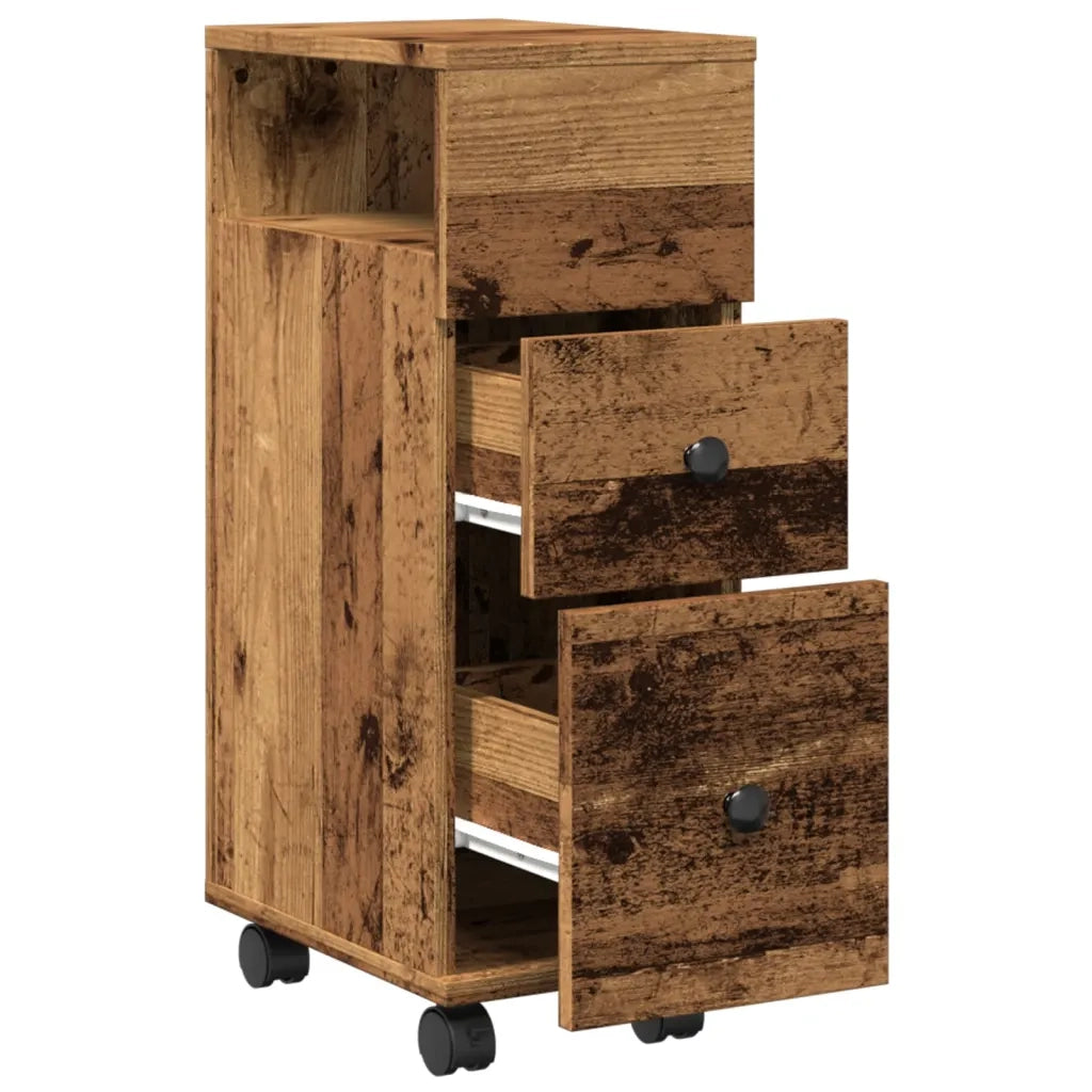 Mobile da Bagno Stretto con Ruote Legno Vecchio in Truciolato 855239