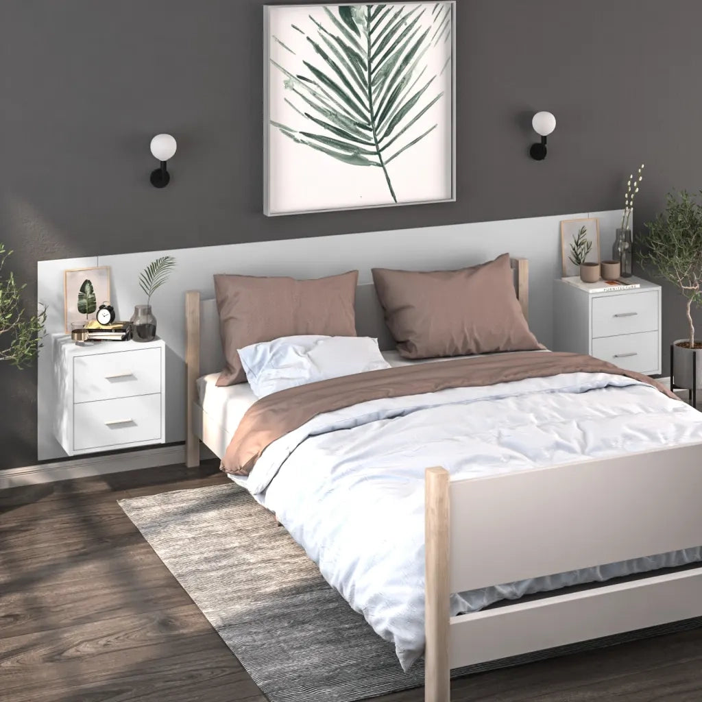 Comodino | Armadio da Notte | Mobiletto da notte a Muro Bianco Lucido