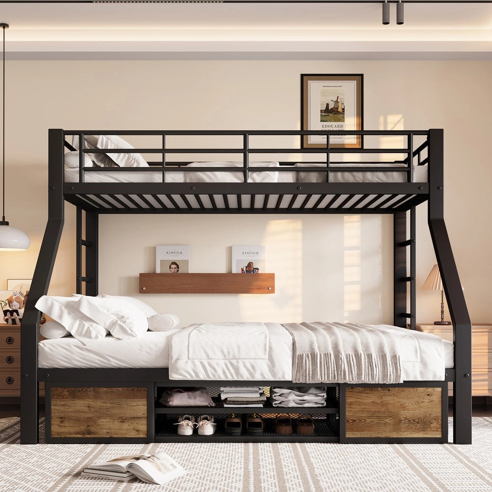 Letto a Castello per Bambini con Cassetti e Scala ¨C MINIMAL ¨C Nero 90x200 / 140x200