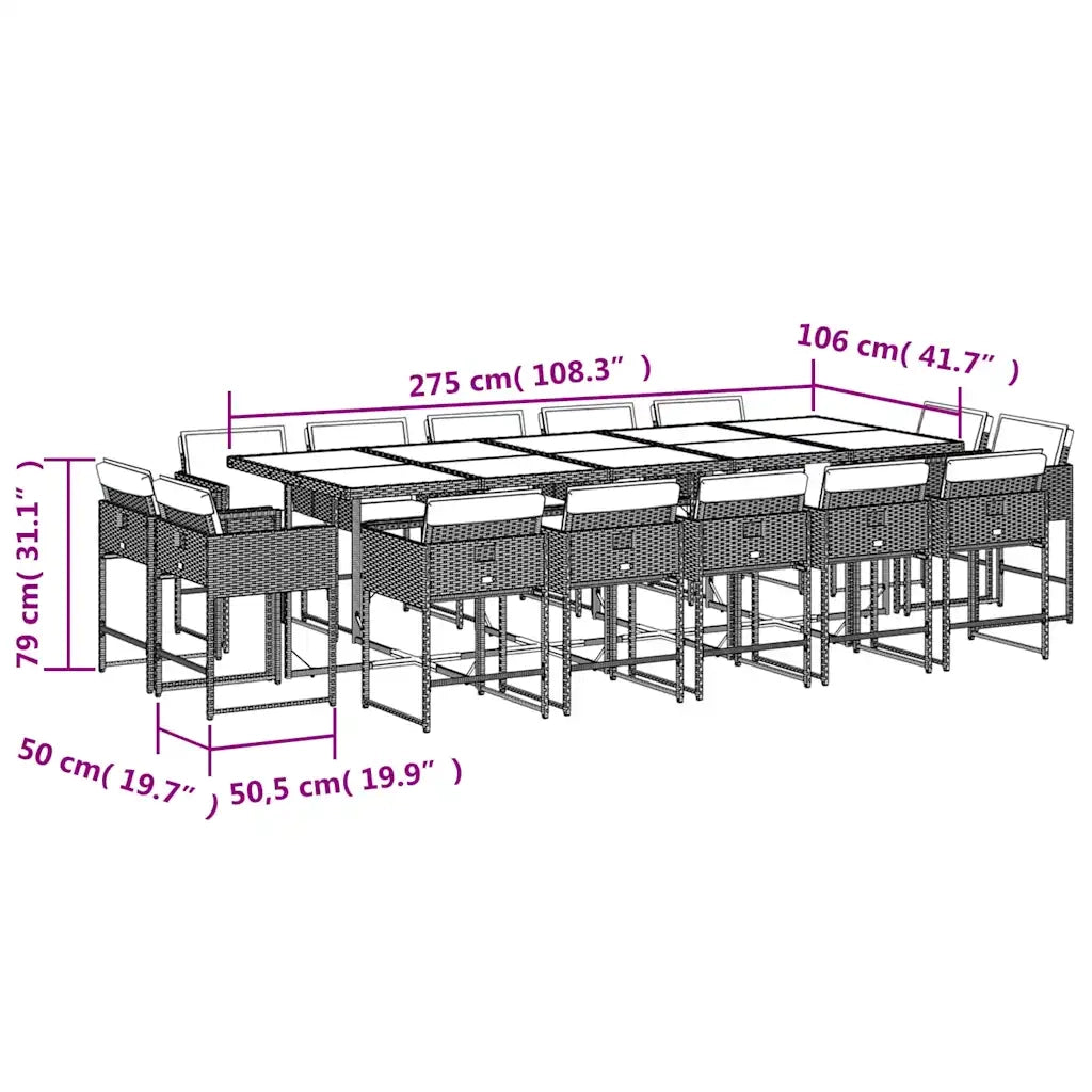 Set da Pranzo da Giardino 15 pz con Cuscini Marrone Polyrattan 3211413