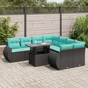 Set Divani da Giardino 9 pz con Cuscini Nero Polyrattan Acacia 3326608