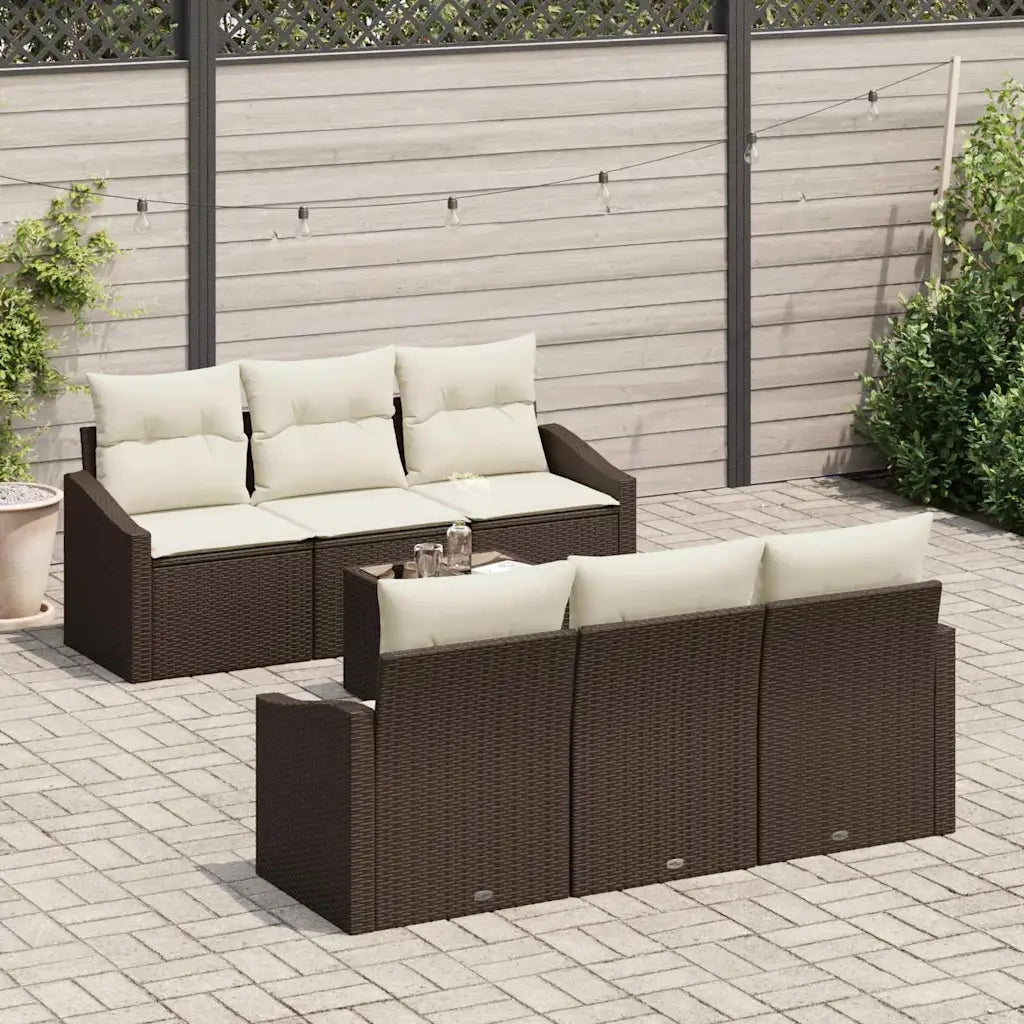 Set di divani con cuscino 7 pcs Marrone e Crema polyrattan 3346608