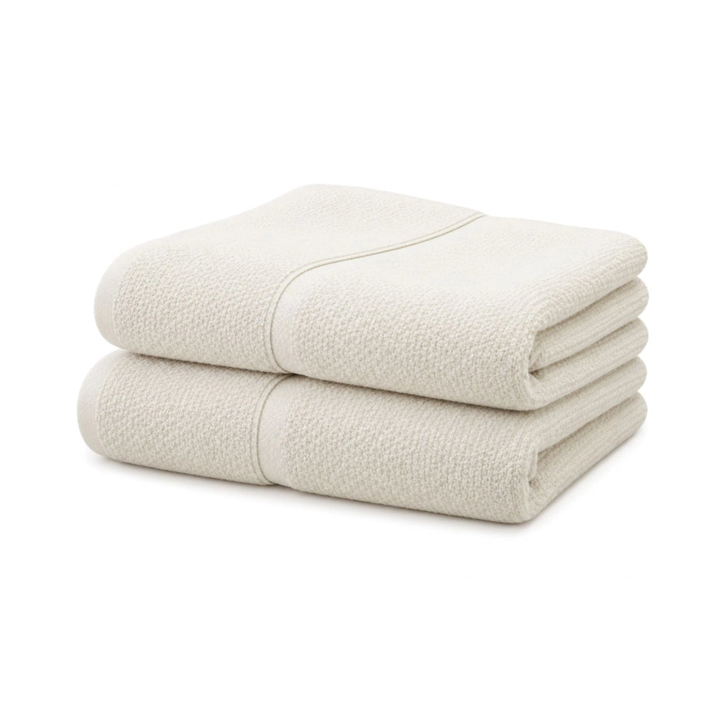 Sanonefa, set di Asciugamani 100% Cotone set da 2, Bianco Panna