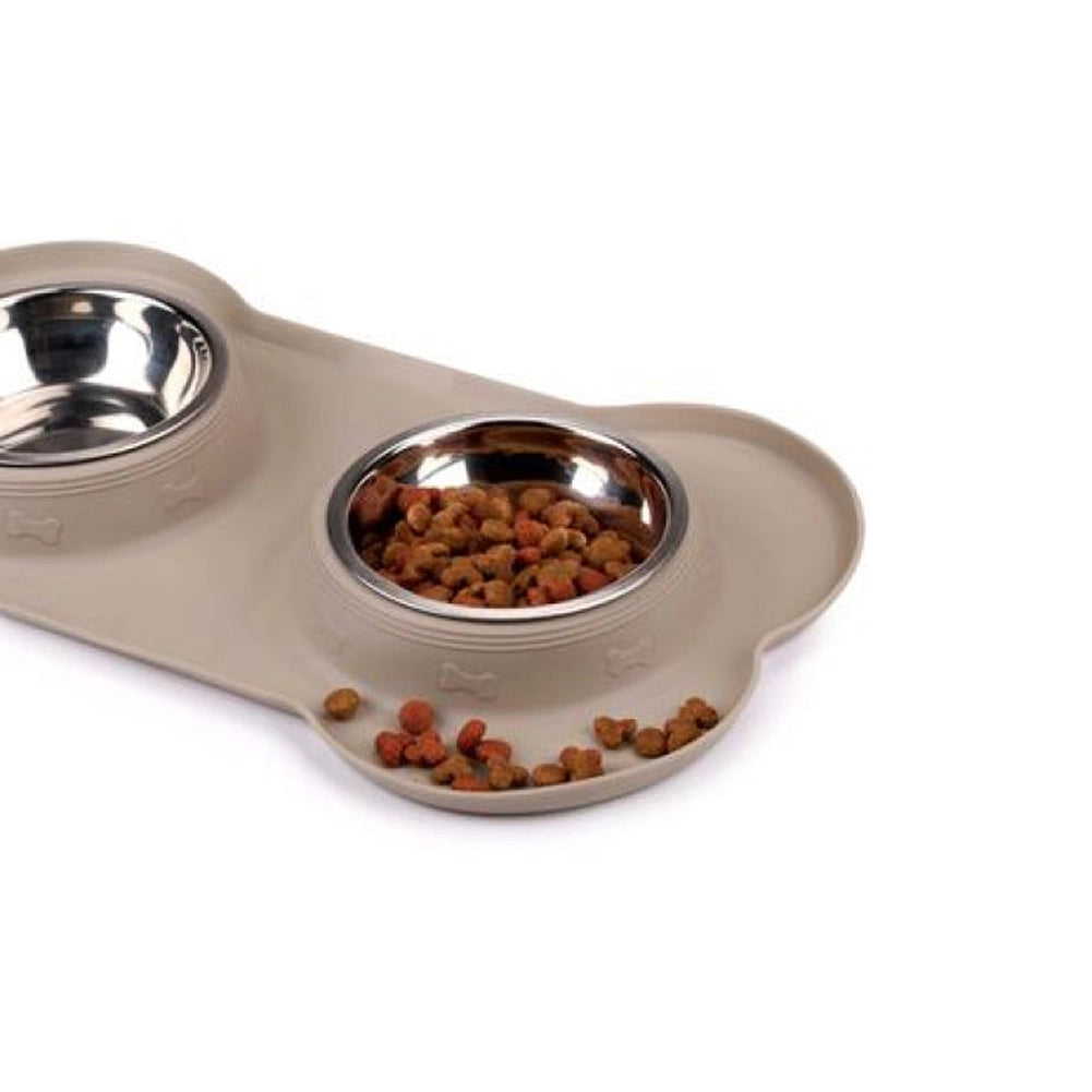 Ciotola per Animali Doppia con Vassoio in Silicone Capienza 2x150 ml Cani Gatti
