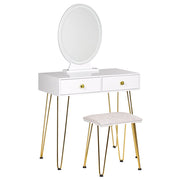 Toeletta con 2 cassetti specchio LED bianco e oro e sgabello camera da letto elegante