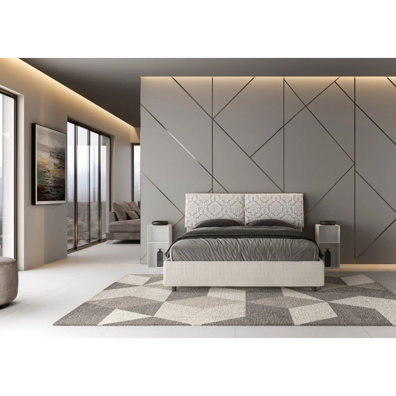 Letto imbottito Matrimoniale 160x210 cm tessuto Agata Mados - Senza rete,Bianco/Bianco