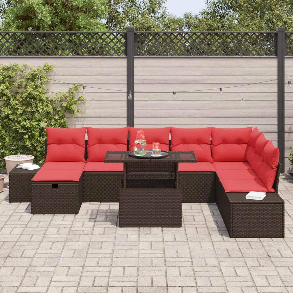 Set Divano da Giardino con cuscino 9 pcs Marrone Poly Rattan 3359901