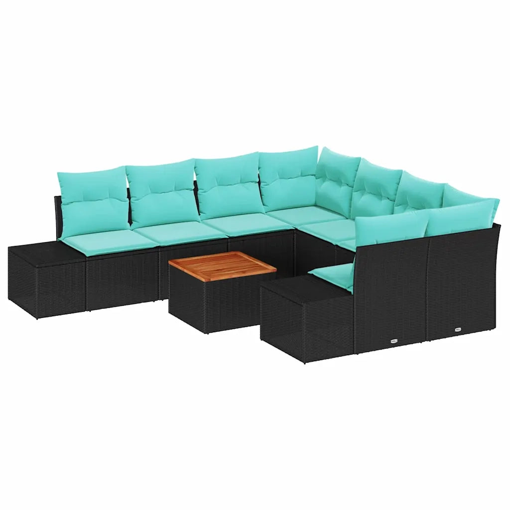 Set Divano da Giardino 9 pz Nero polyrattan 3347942