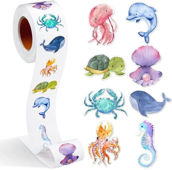 Etichette per decorazione con animali marini 500 pezzi - Etichette per confezione - Etichette per pacchi - Sacchetti regalo - Inviti - Materiale cartaceo ecosostenibile - Etichette decorative