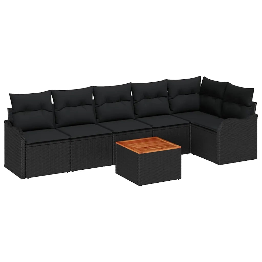 Set Divano da Giardino con cuscino 7 pcs Nero polyrattan