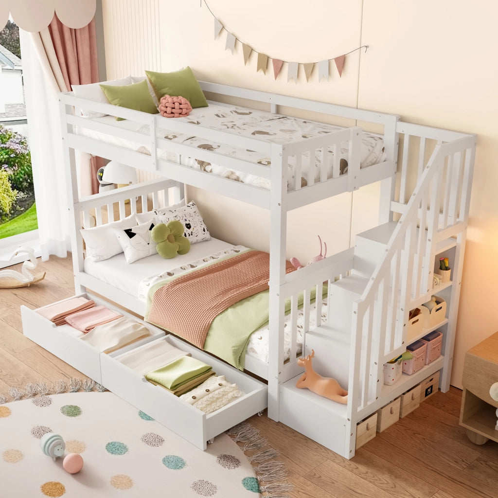 Letto a Castello con Scala e Cassetti ¨C MINIMAL ¨C Bianco 90x200