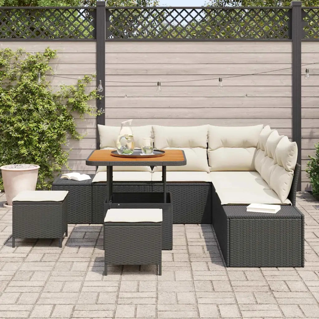 Set Divano da Giardino con cuscino 8 pcs Nero polyrattan 3362780