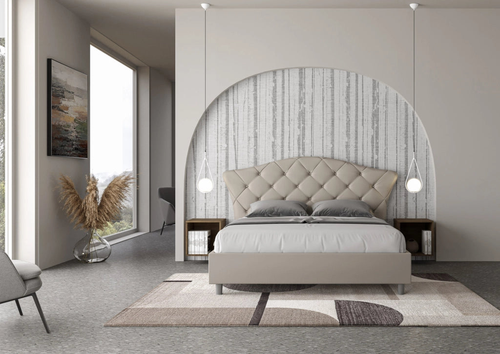 BS COM Letto matrimoniale con rete imbottito 160x200 similpelle tortora