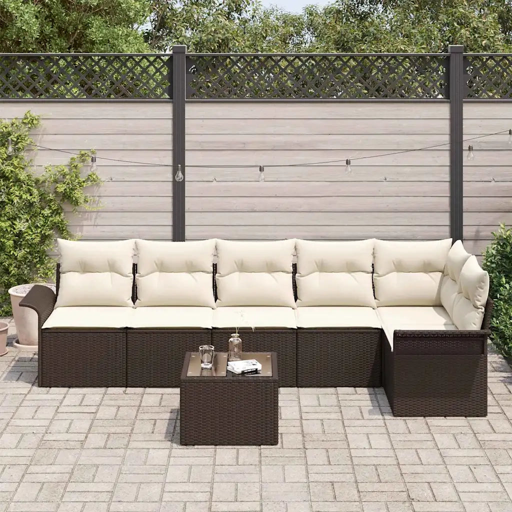 Set Divano da Giardino con cuscino 7 pcs Marrone Poly Rattan