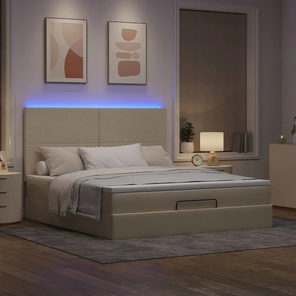 Struttura Letto Pouf con Materasso Crema 160x200 cm in Tessuto 3313939