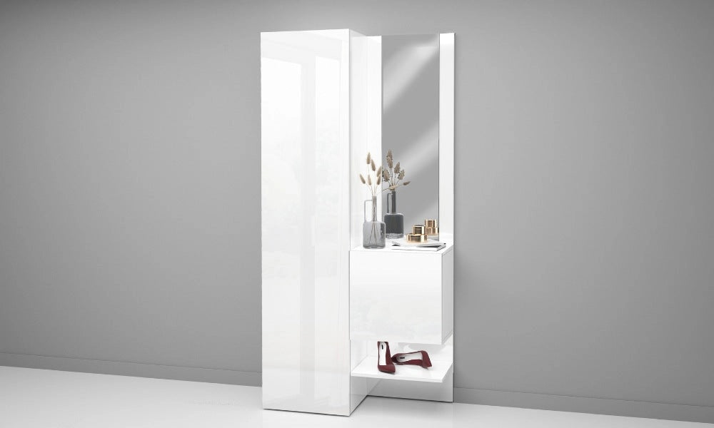 Set Ingresso Moderno KOMPACT 2 Pezzi – 90x35x191 cm, Specchio e 10 Ripiani