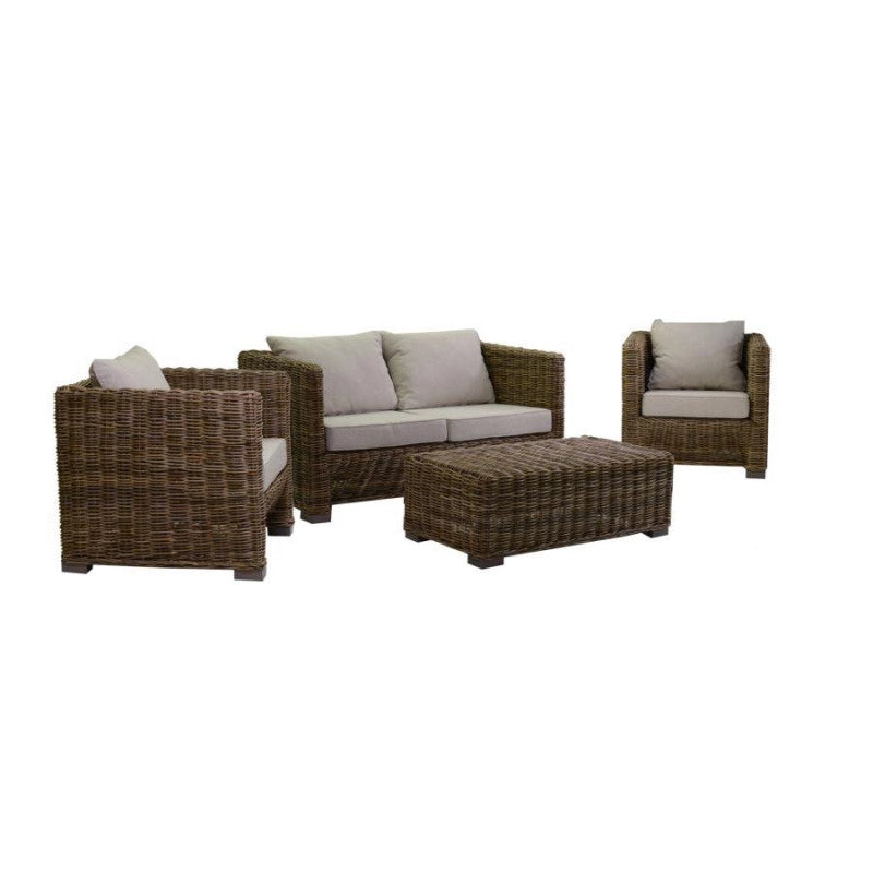 Salotto Rattan Manila Grigio Con Cuscini Divano 2 Posti