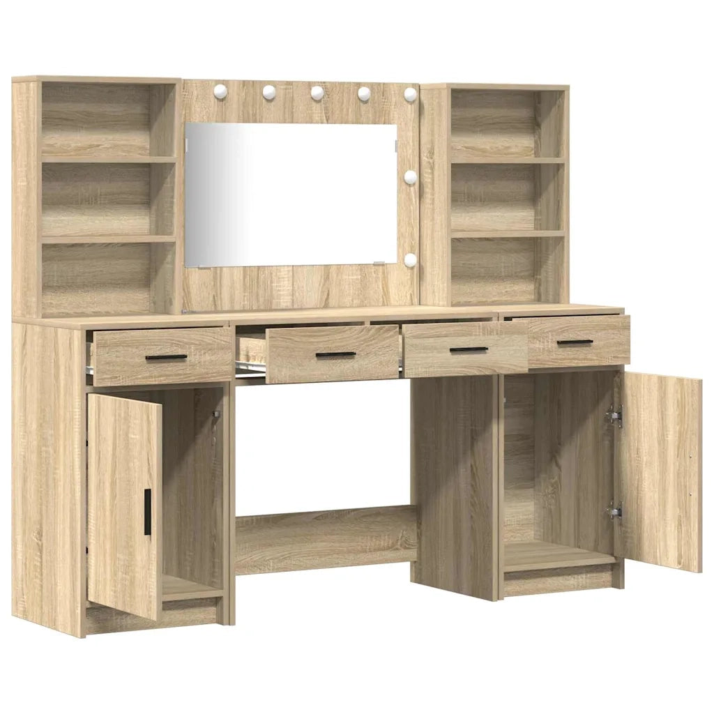Set da tavolo da trucco con LED con porta 3 pcs Rovere Sonoma 3334283