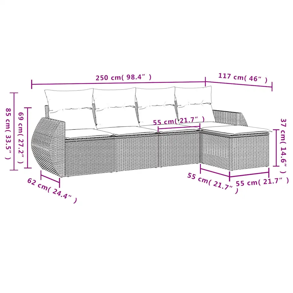 Set Divano da Giardino 5 pz con Cuscini Marrone in Polyrattan 3221292