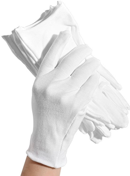 12 paia guanti in cotone bianchi per mani secche, guanti da lavoro respiranti con imbottitura idrorepellente, ideali per spa, ispezione gioielli e occasioni formali. 

Cinturino elastico per uomo e donna.