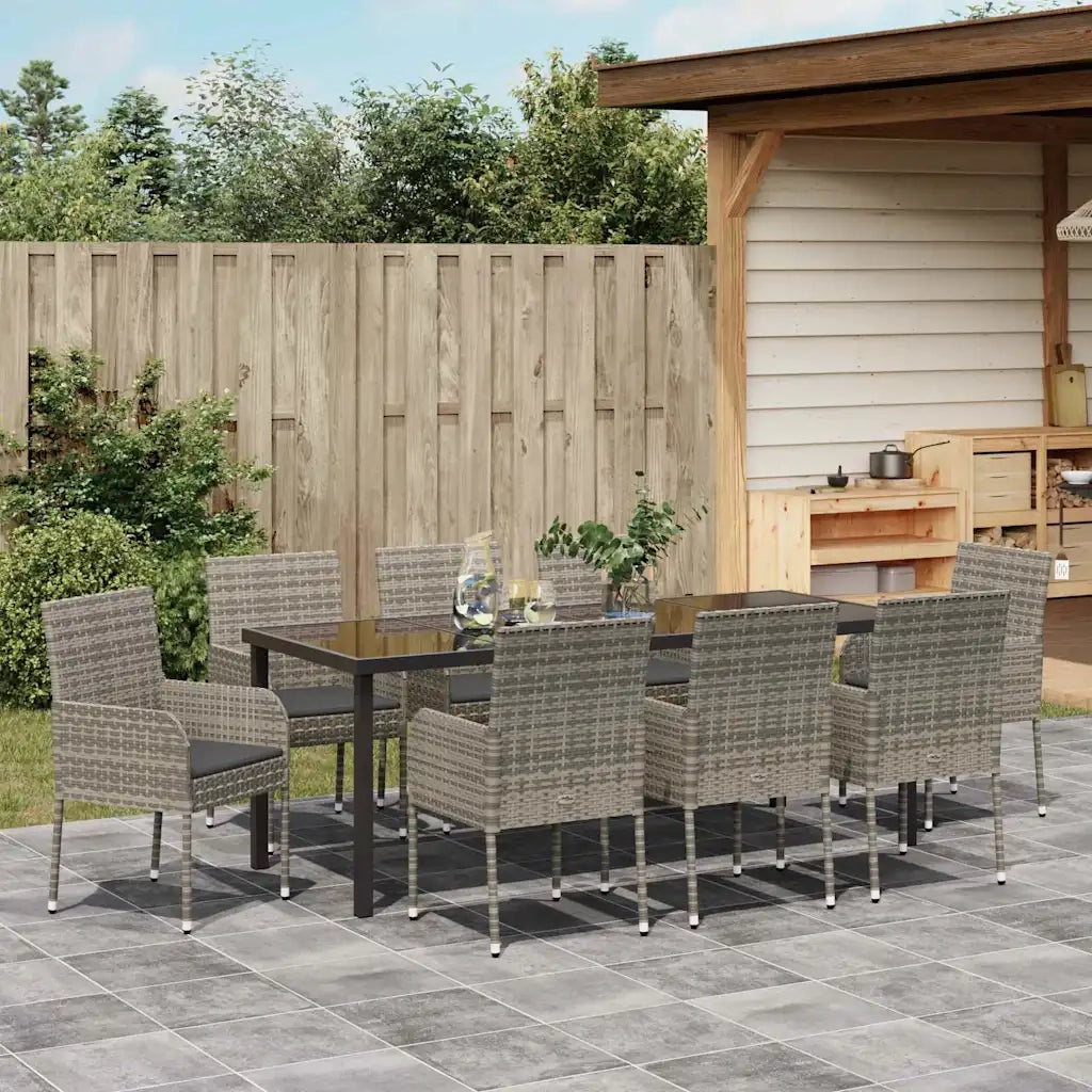 Set da Pranzo per Giardino con cuscino 9 pcs Grigio polyrattan 3380112