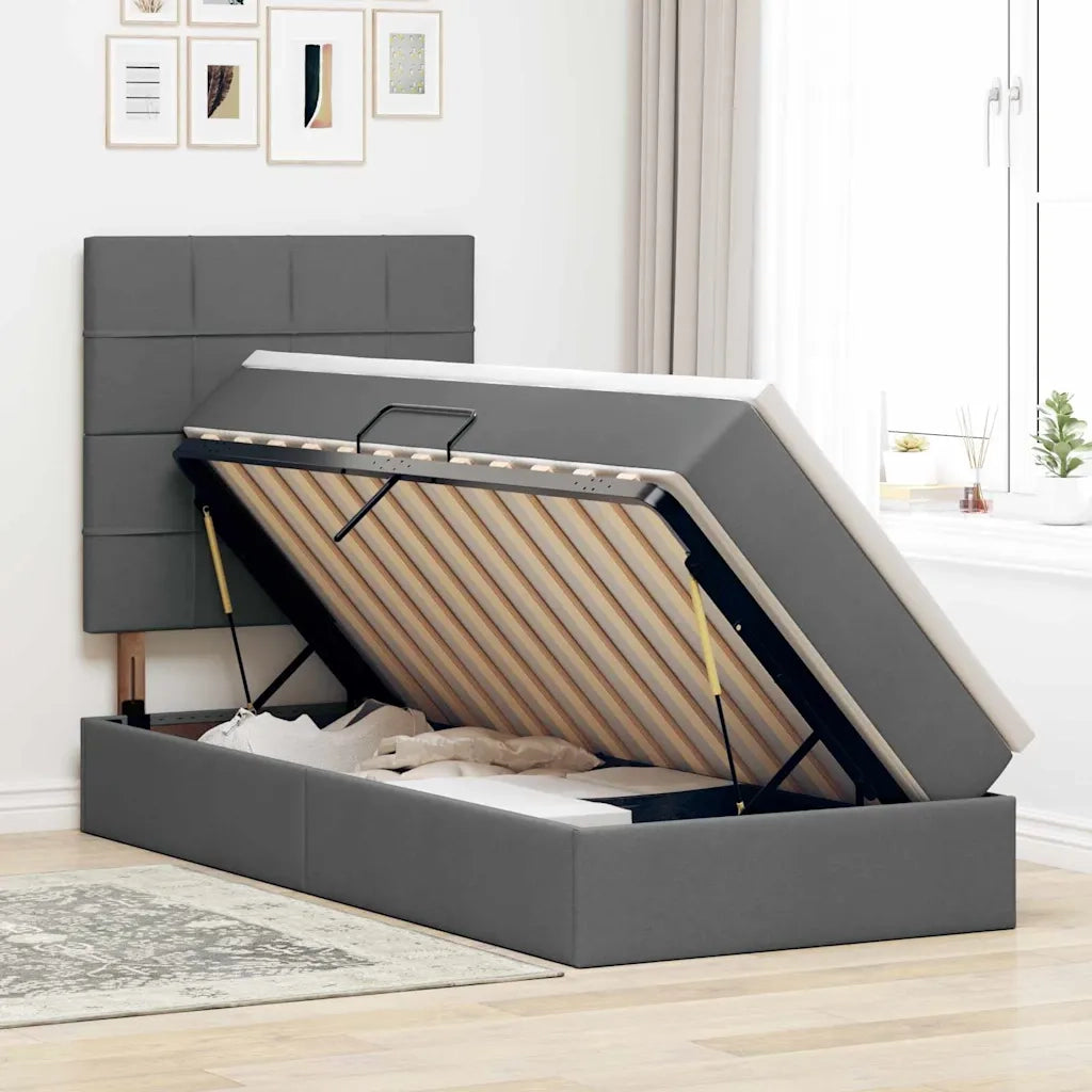 Letto con contenitore e materasso Grigio scuro 100 x 200 cm