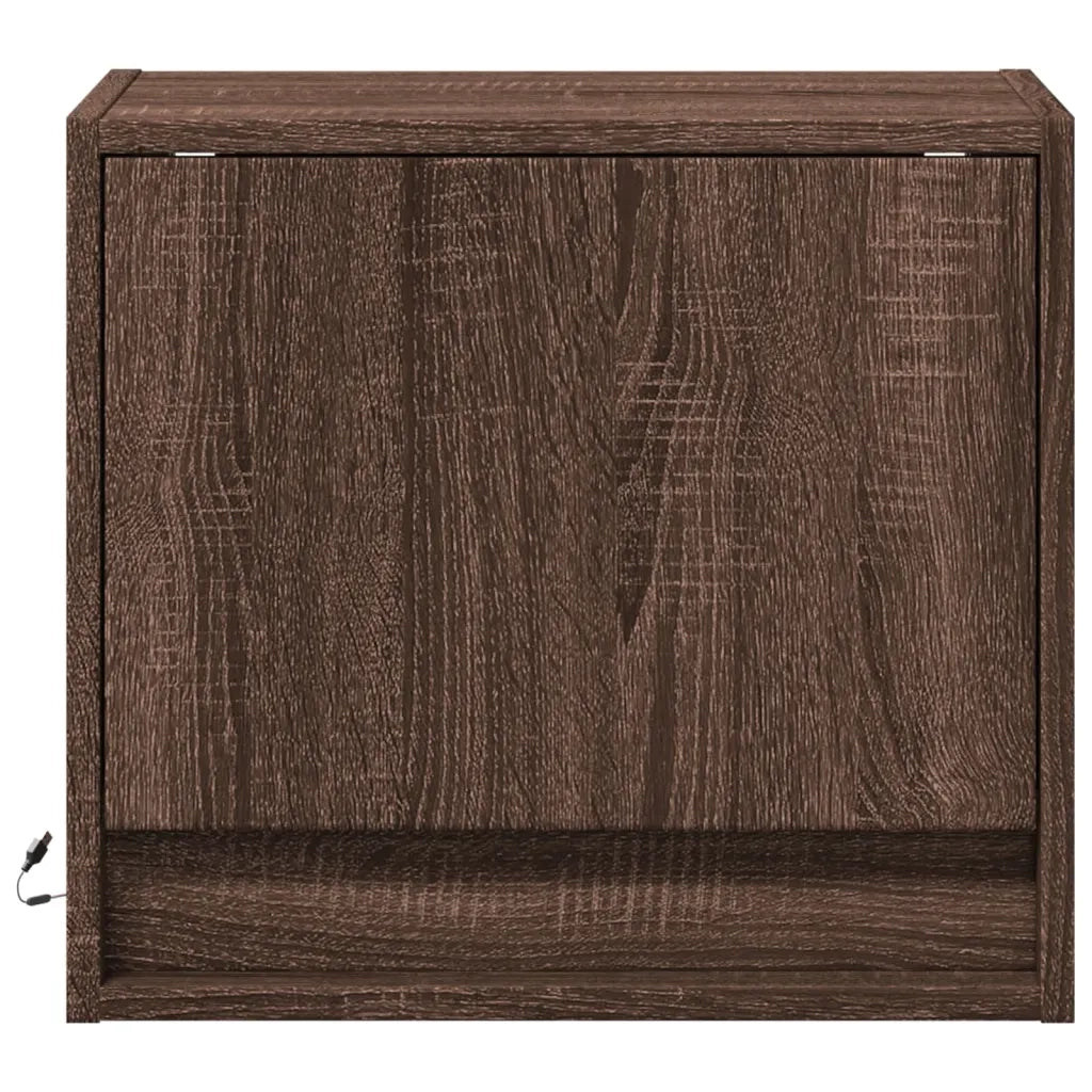 Comodini a Parete con luci LED 2 pz Rovere Marrone 852088